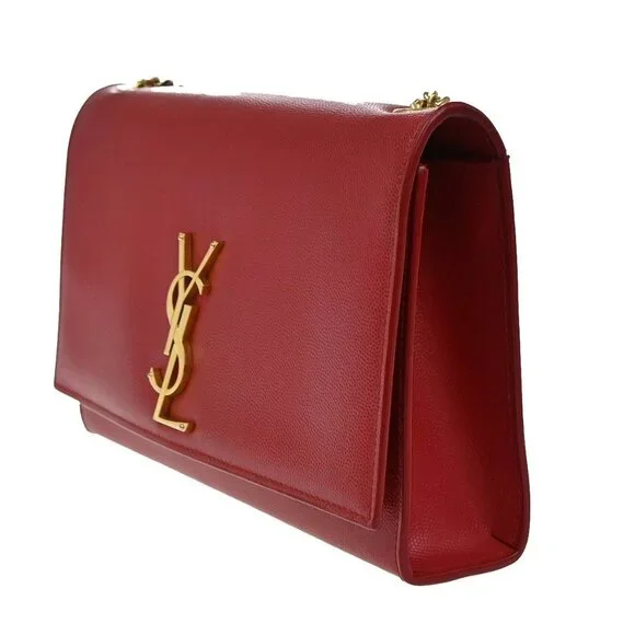 SAINT LAURENT YSL Logo 2Way Chain Shoulder Clutch Bag Red GHW Italy 22RF821 - Picture 2 of 16